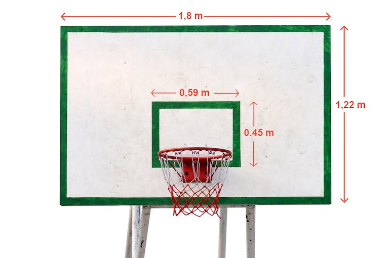 The dimensions of the basketball hoop.