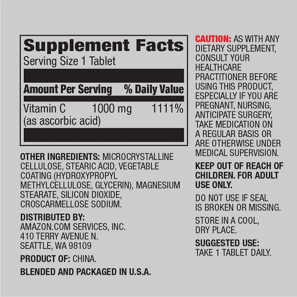 Ingredients of Amazon Elements Vitamin C 1000mg