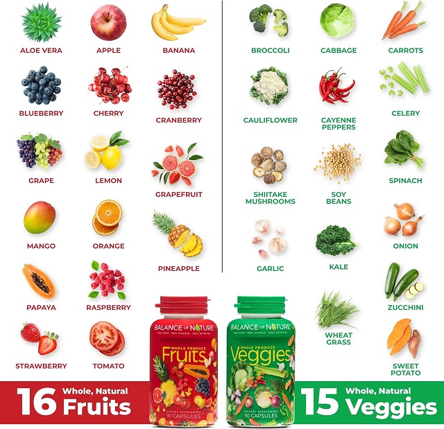 Ingredients of Balance of Nature Fruits and Veggies